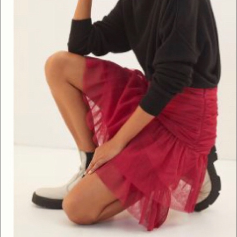 Anthropologie Maeve Tiered Tulle Mini Skirt RASPBERRY US 14/UK 18